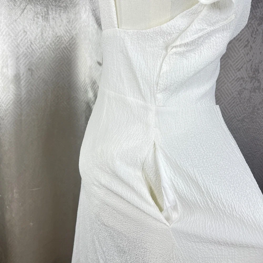 ASTR The Label White Textured Maxi Dress V-Neck Ruffle Sleeve ACDR100531 Small
